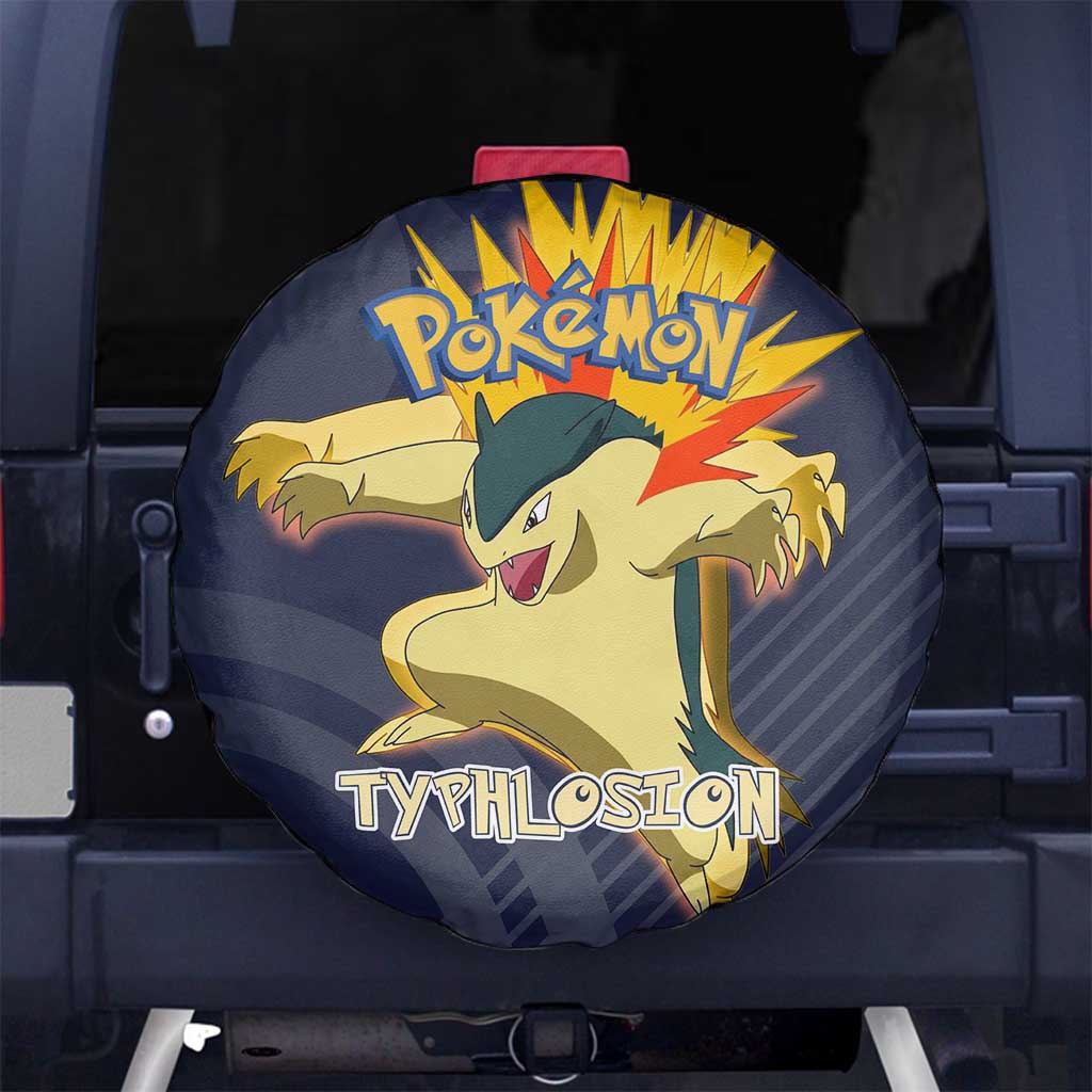 Typhlosion Poké Spare Tire Cover Fierce Flame Burst Vector Style