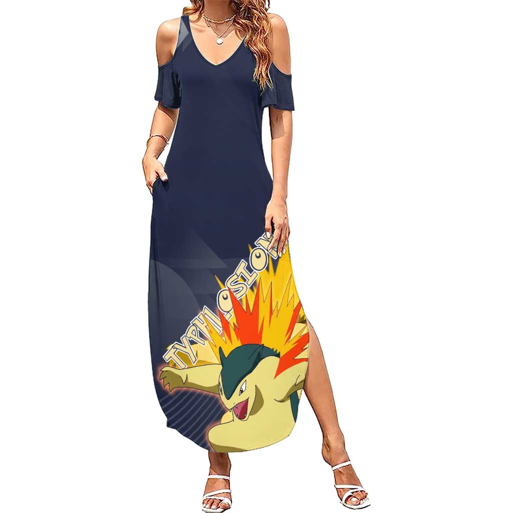 Typhlosion Poké Summer Maxi Dress Fierce Flame Burst Vector Style