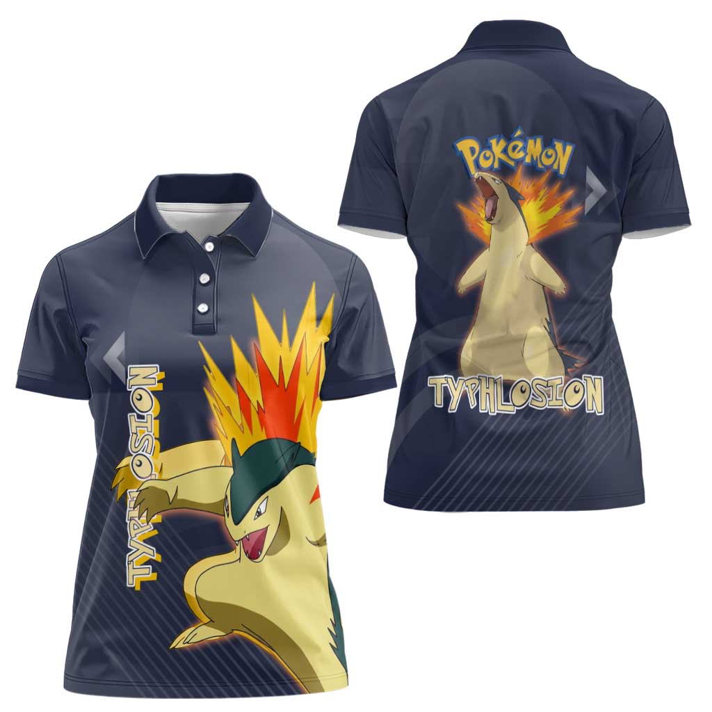 Typhlosion Poké Women Polo Shirt Fierce Flame Burst Vector Style