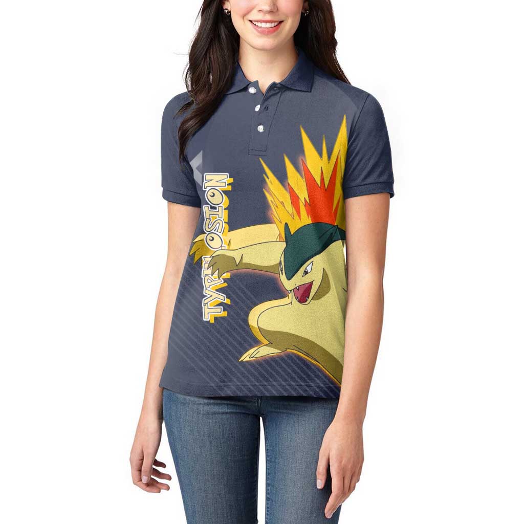Typhlosion Poké Women Polo Shirt Fierce Flame Burst Vector Style