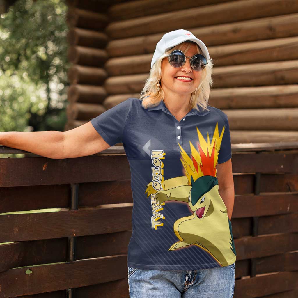 Typhlosion Poké Women Polo Shirt Fierce Flame Burst Vector Style