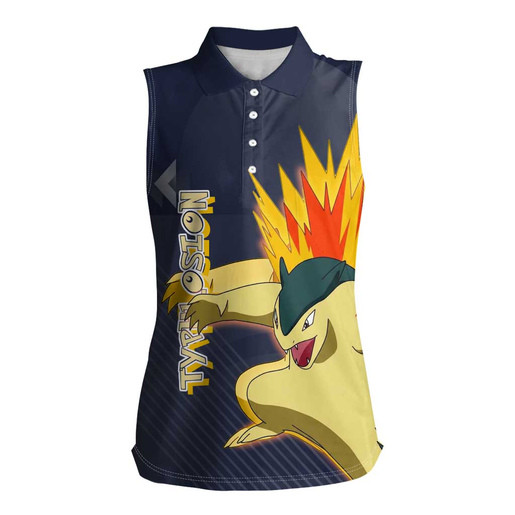 Typhlosion Poké Women Sleeveless Polo Shirt Fierce Flame Burst Vector Style