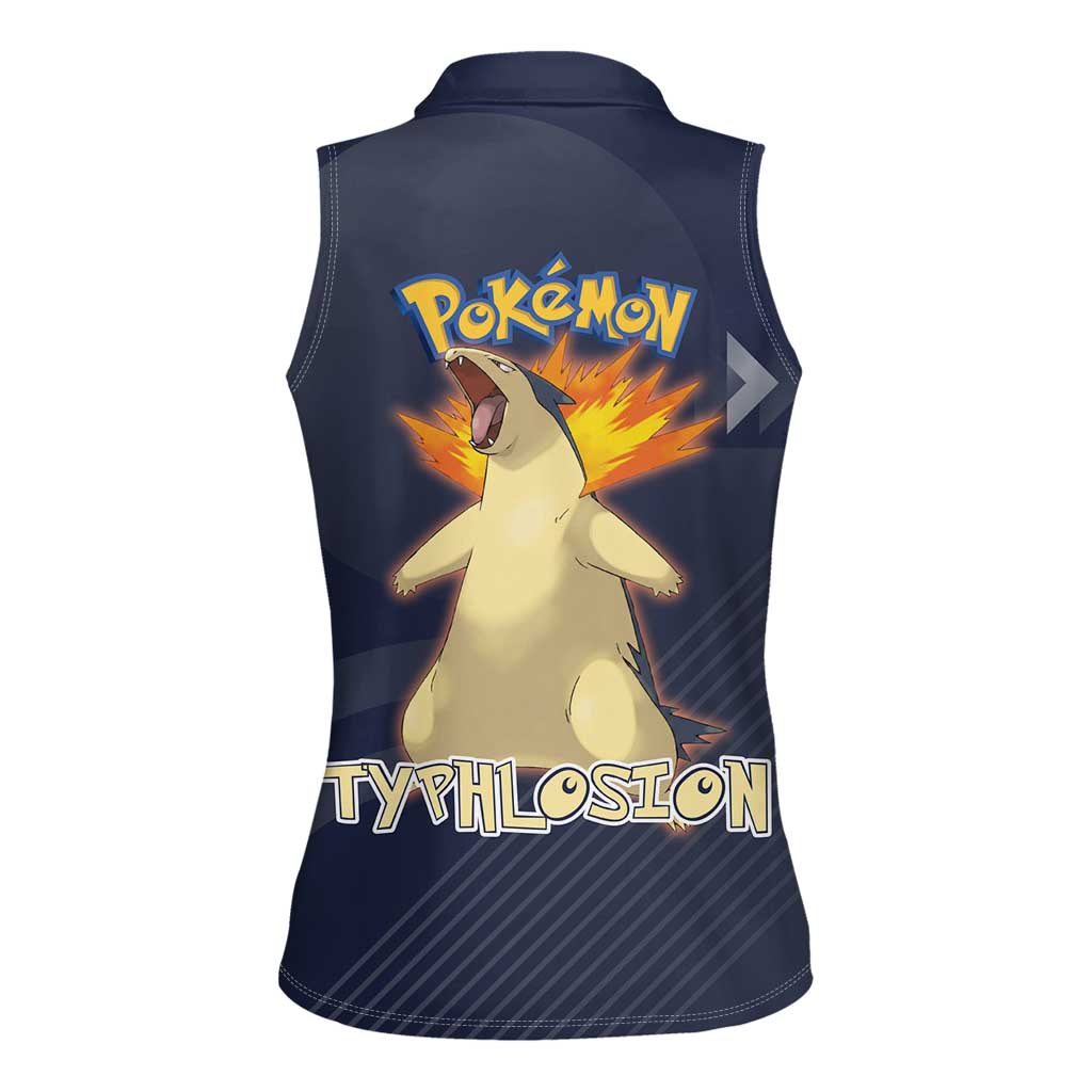 Typhlosion Poké Women Sleeveless Polo Shirt Fierce Flame Burst Vector Style