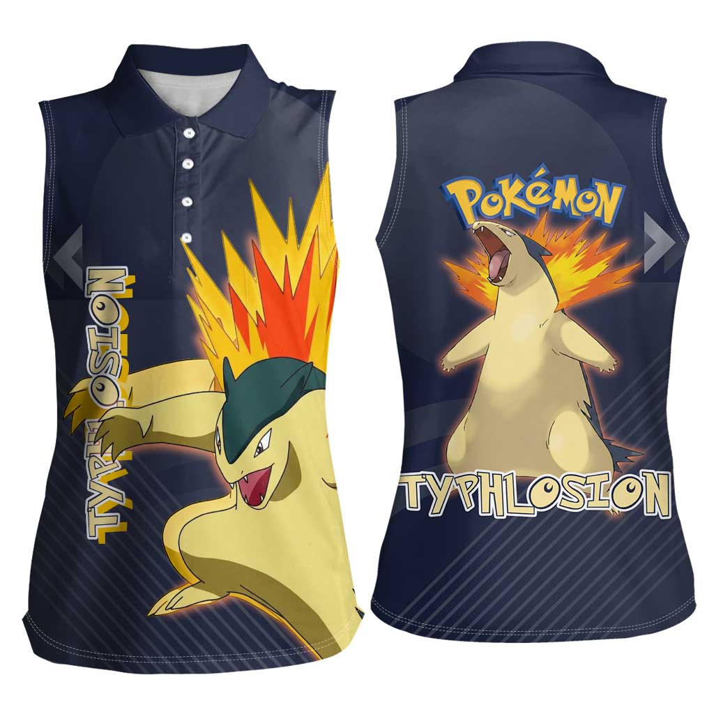 Typhlosion Poké Women Sleeveless Polo Shirt Fierce Flame Burst Vector Style