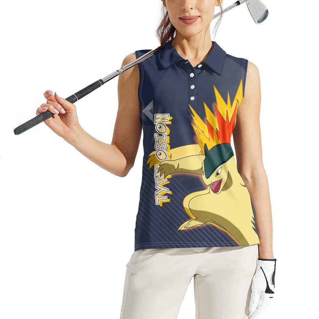 Typhlosion Poké Women Sleeveless Polo Shirt Fierce Flame Burst Vector Style