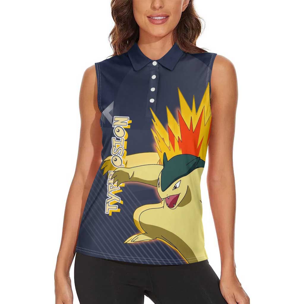 Typhlosion Poké Women Sleeveless Polo Shirt Fierce Flame Burst Vector Style