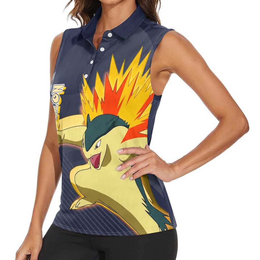 Typhlosion Poké Women Sleeveless Polo Shirt Fierce Flame Burst Vector Style