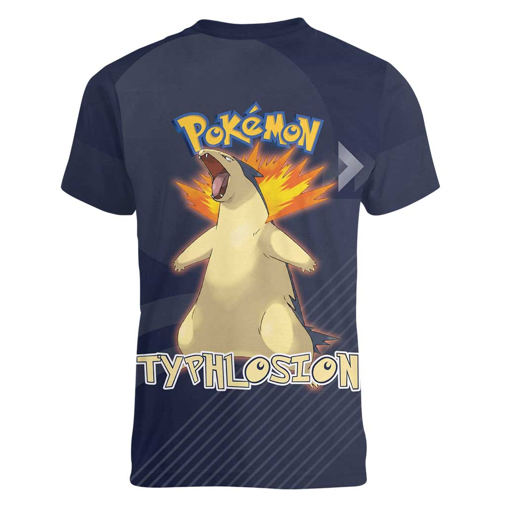 Typhlosion Poké Women V-Neck T-Shirt Fierce Flame Burst Vector Style
