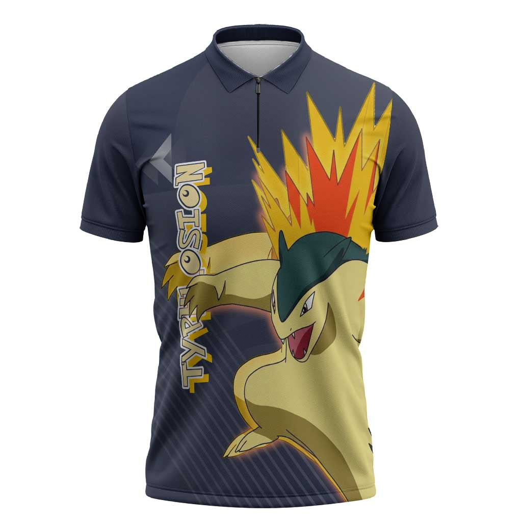 Typhlosion Poké Zipper Polo Shirt Fierce Flame Burst Vector Style
