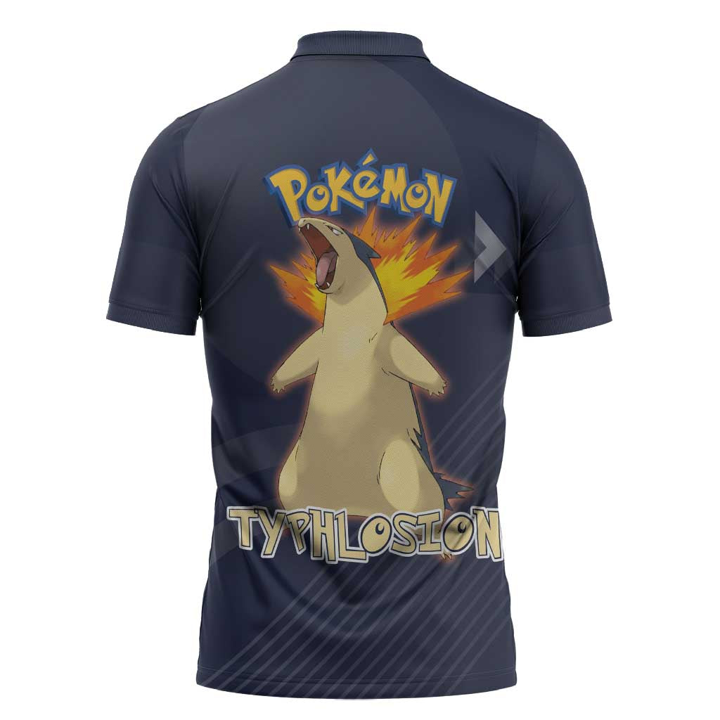 Typhlosion Poké Zipper Polo Shirt Fierce Flame Burst Vector Style