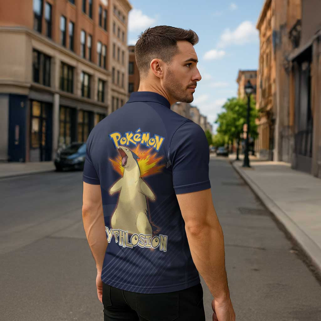 Typhlosion Poké Zipper Polo Shirt Fierce Flame Burst Vector Style