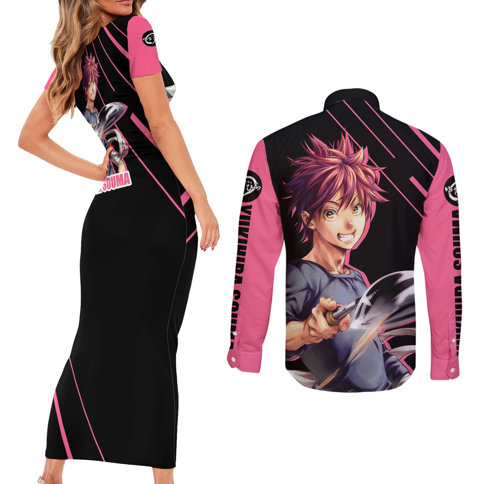 Yukihira Souma Couples Matching Short Sleeve Bodycon Dress and Long Sleeve Button Shirt Shokugeki no Souma