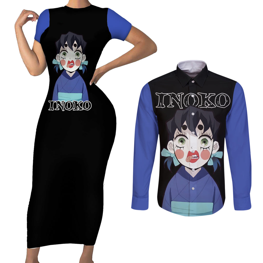 Inosuke Inoko Couples Matching Short Sleeve Bodycon Dress and Long Sleeve Button Shirt Demon Slayer