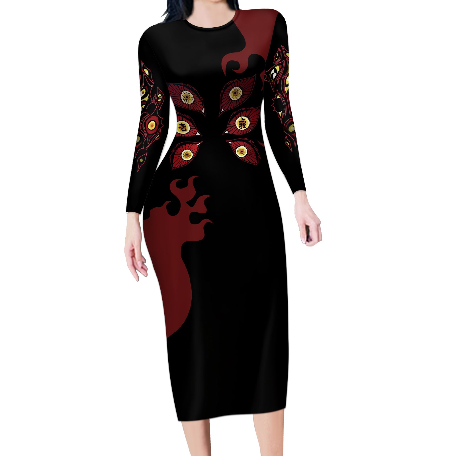 Kokushibou - Demon Slayer Long Sleeve Bodycon Dress Anime Style