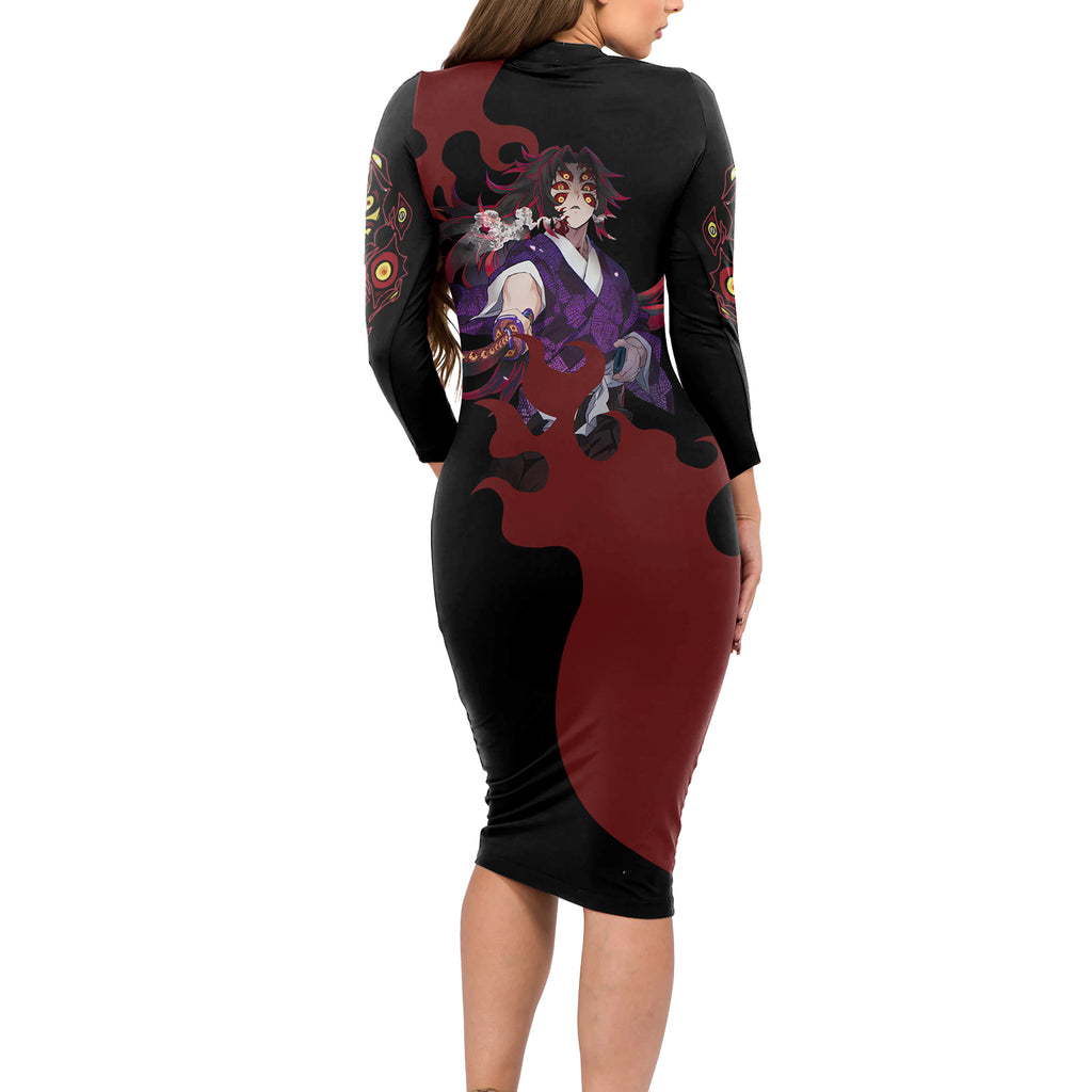 Kokushibou - Demon Slayer Long Sleeve Bodycon Dress Anime Style