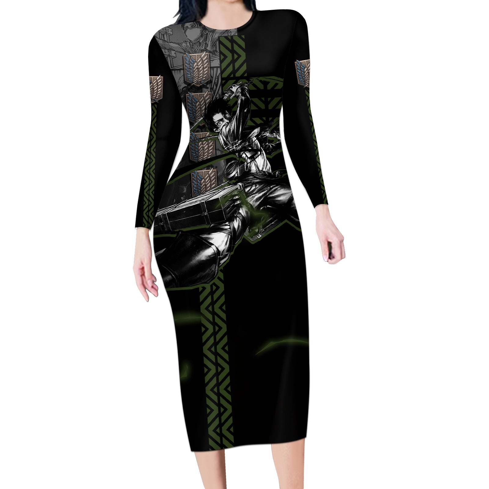 Levi Ackerman - Attack On Titan Long Sleeve Bodycon Dress Anime Style