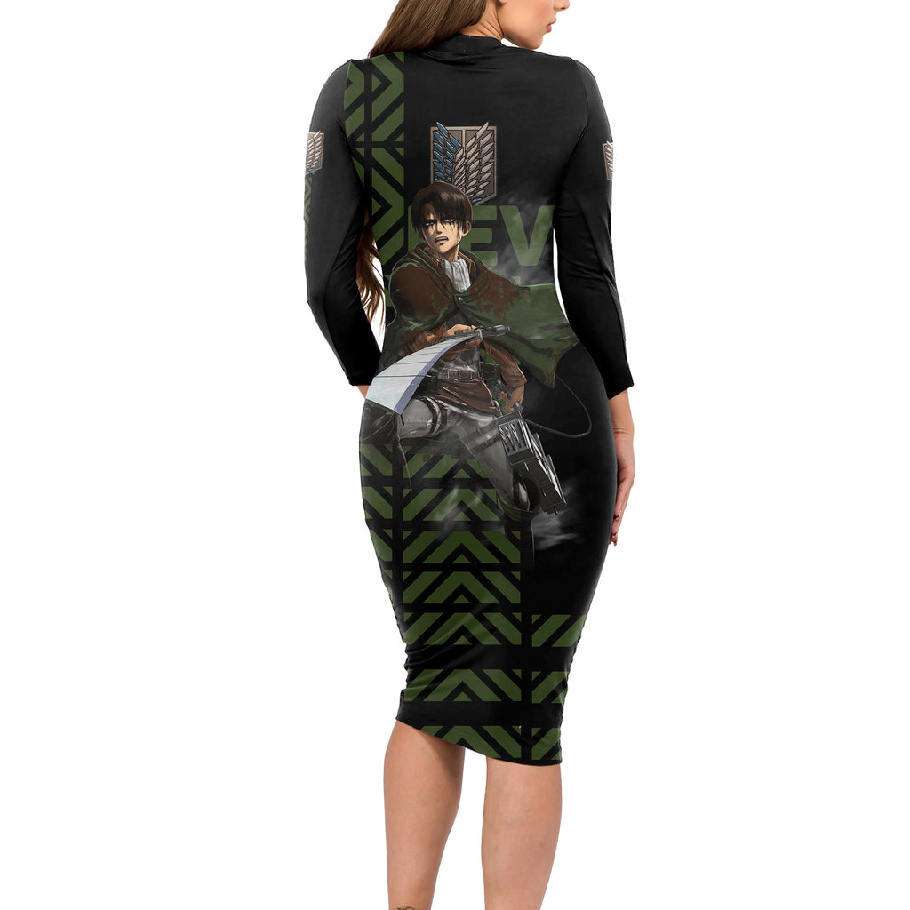 Levi Ackerman - Attack On Titan Long Sleeve Bodycon Dress Anime Style