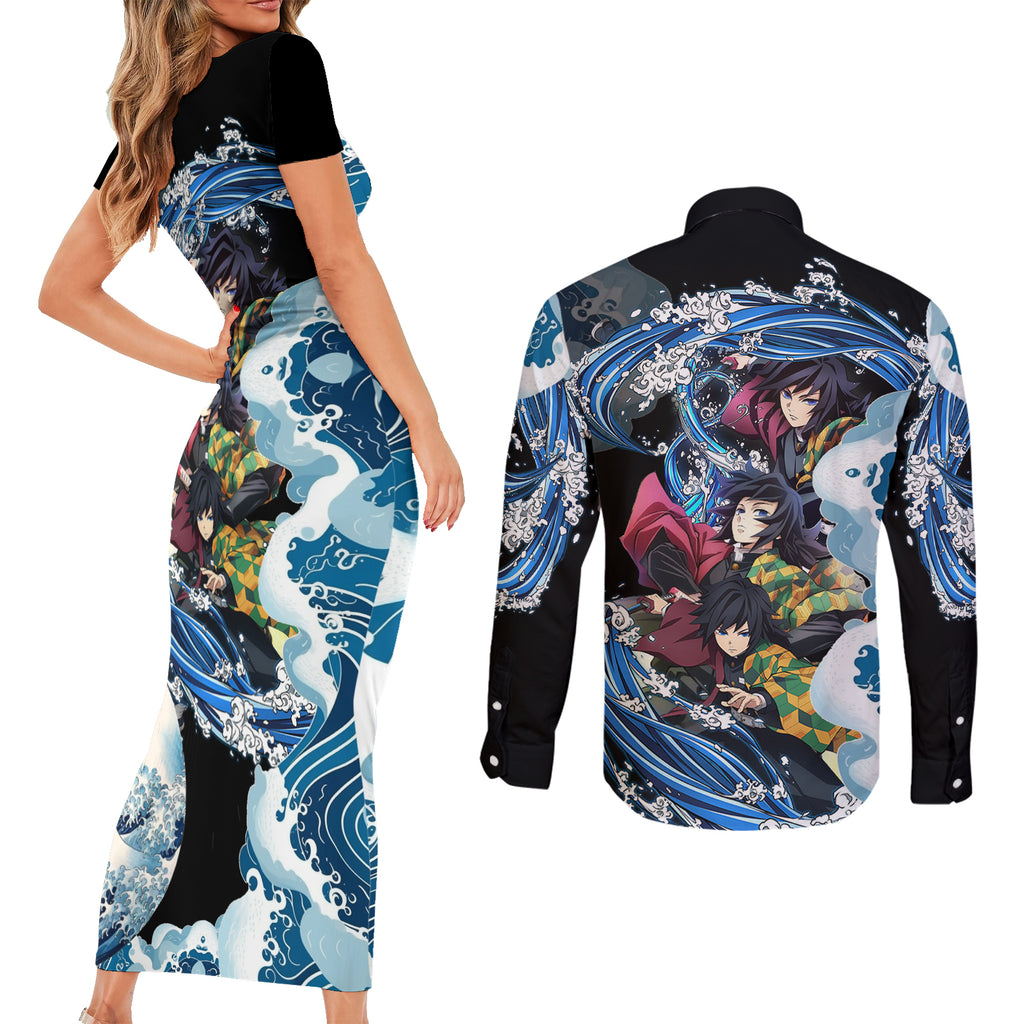 Tomioka Giyuu - Demon Slayer Couples Matching Short Sleeve Bodycon Dress and Long Sleeve Button Shirt Anime Japan Style