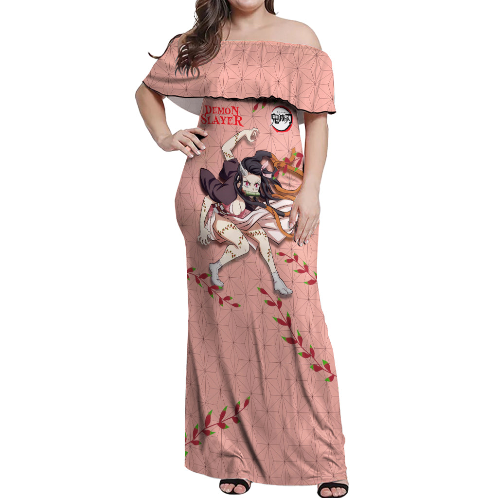 Demon Nezuko Kamado - Demon Slayer Off Shoulder Maxi Dress Anime Style
