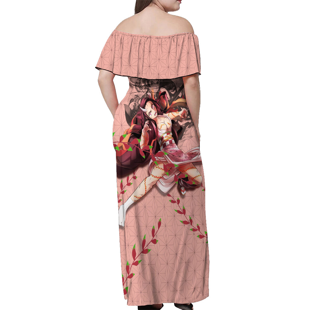 Demon Nezuko Kamado - Demon Slayer Off Shoulder Maxi Dress Anime Style