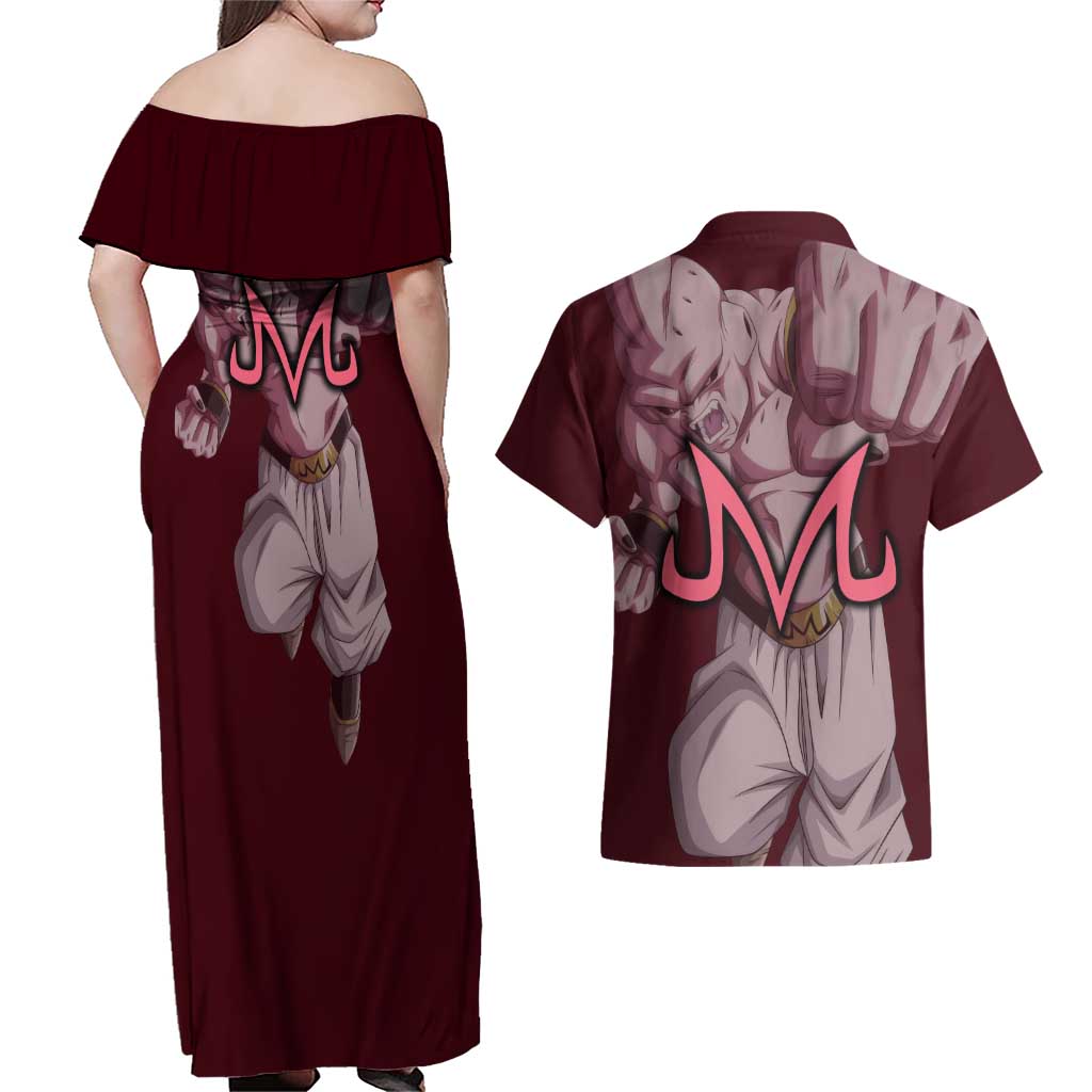 Majin Buu - Dragonball Couples Matching Off Shoulder Maxi Dress and Hawaiian Shirt Anime Style