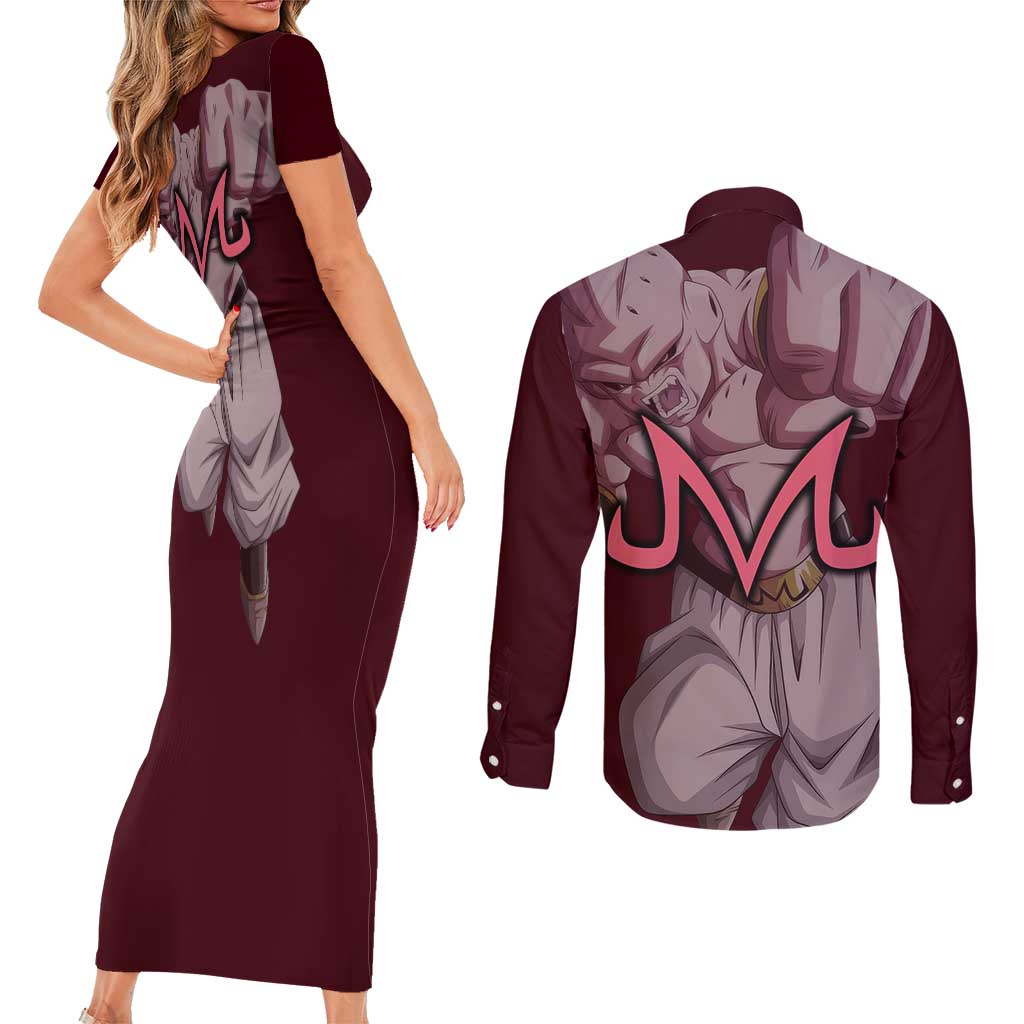 Majin Buu - Dragonball Couples Matching Short Sleeve Bodycon Dress and Long Sleeve Button Shirt Anime Style
