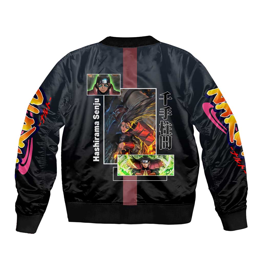Hashirama Senju Bomber Jacket with Wood Release and Powerful Battle Pose Design - The Mazicc
