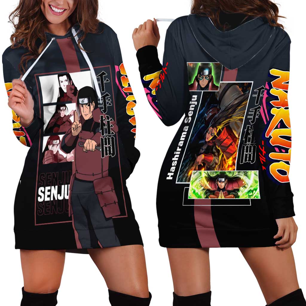 Hashirama Senju Hoodie Dress with Wood Release and Powerful Battle Pose Design - The Mazicc