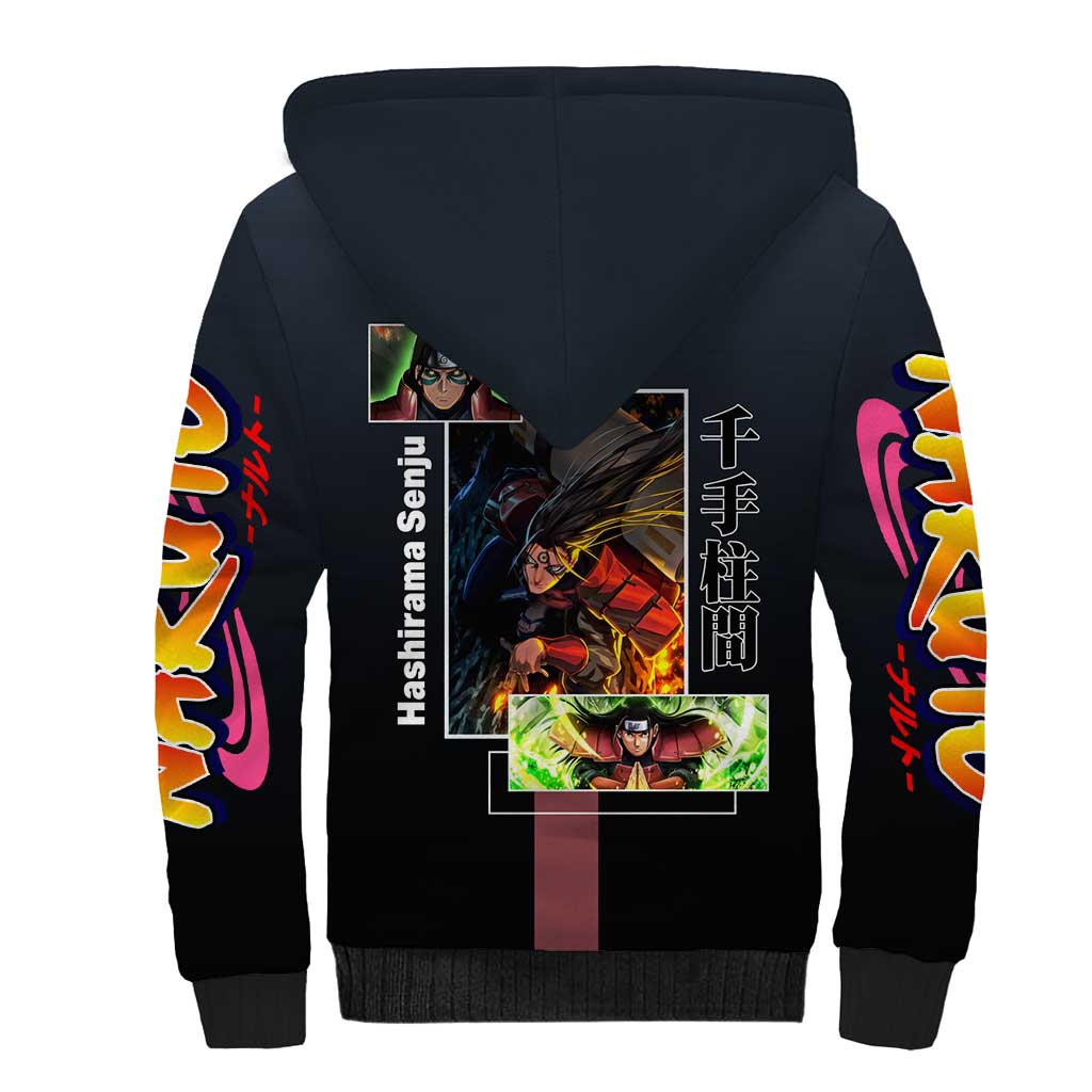 Hashirama Senju Sherpa Hoodie with Wood Release and Powerful Battle Pose Design - The Mazicc