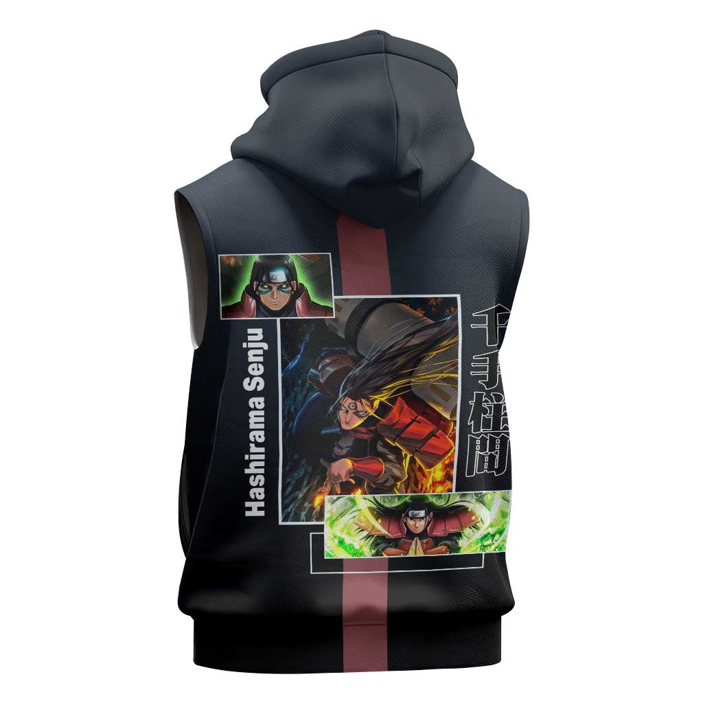 Hashirama Senju Sleeveless Hoodie with Wood Release and Powerful Battle Pose Design - The Mazicc