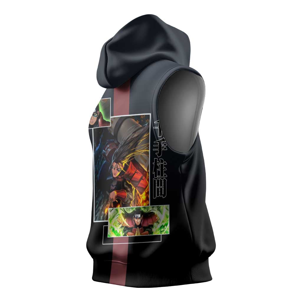 Hashirama Senju Sleeveless Hoodie with Wood Release and Powerful Battle Pose Design - The Mazicc