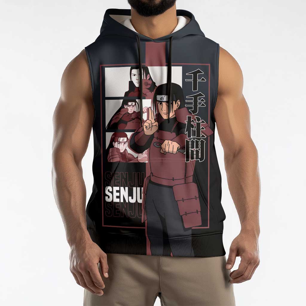 Hashirama Senju Sleeveless Hoodie with Wood Release and Powerful Battle Pose Design - The Mazicc