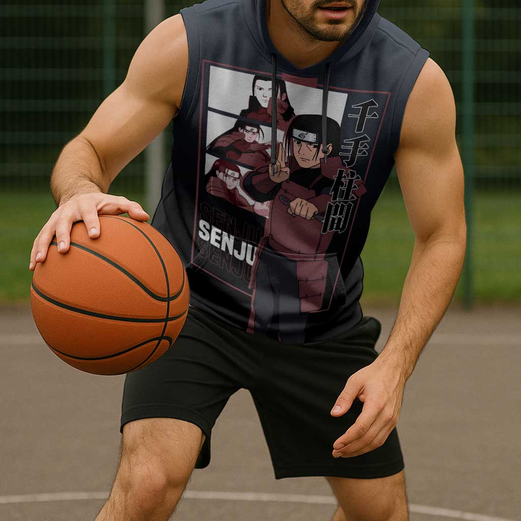 Hashirama Senju Sleeveless Hoodie with Wood Release and Powerful Battle Pose Design - The Mazicc
