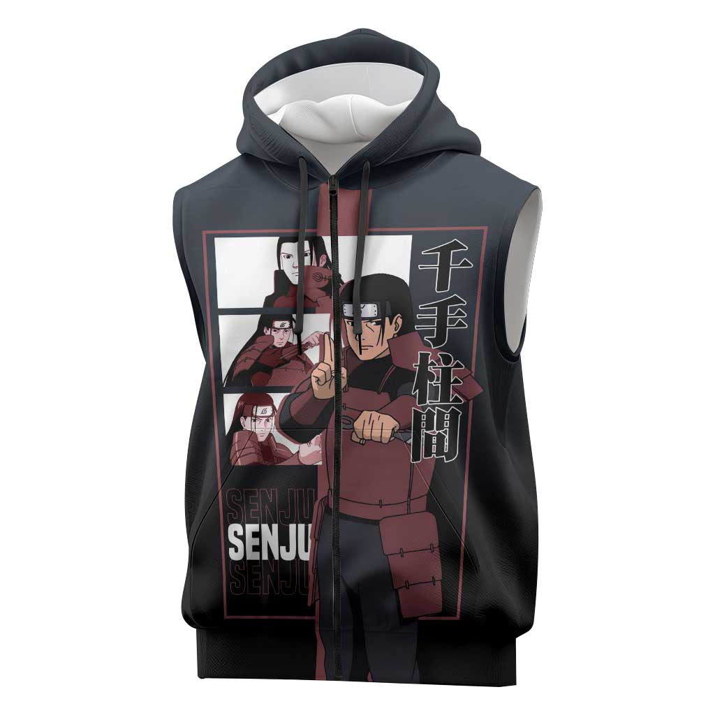 Hashirama Senju Sleeveless Zip Hoodie with Wood Release and Powerful Battle Pose Design - The Mazicc