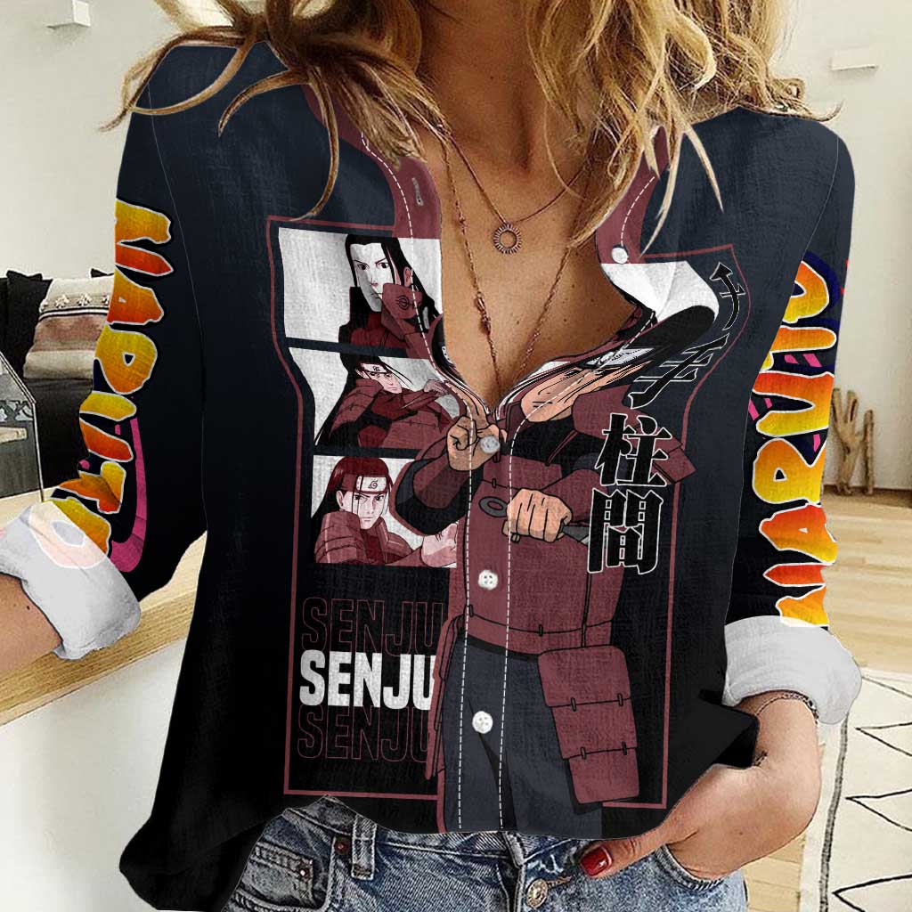 Hashirama Senju Women Casual Shirt with Wood Release and Powerful Battle Pose Design - The Mazicc