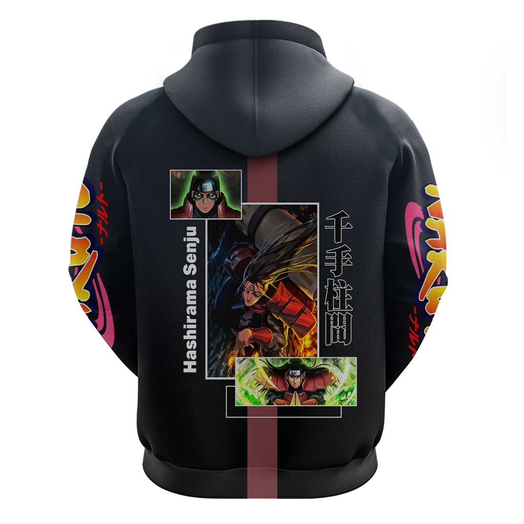 Hashirama Senju Zip Hoodie with Wood Release and Powerful Battle Pose Design - The Mazicc