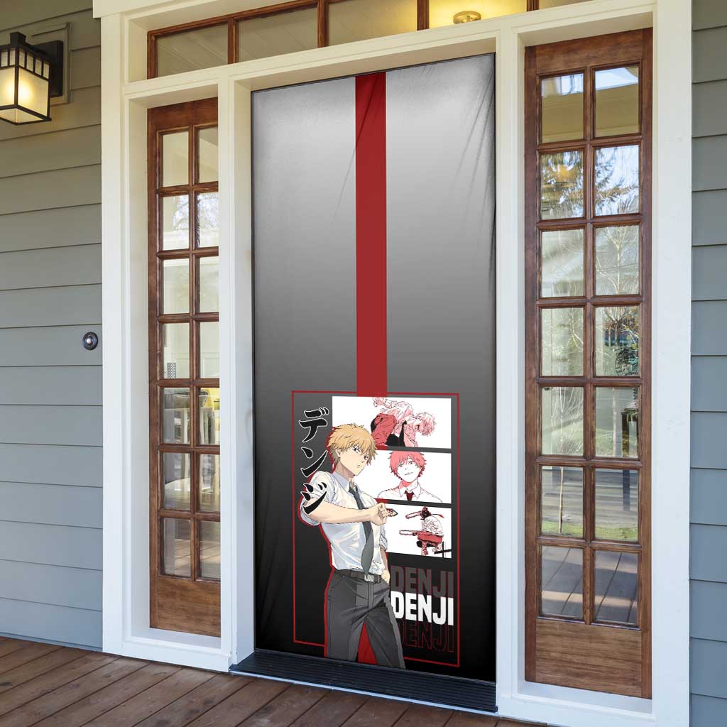 Denji Chainsaw Man Door Cover with Pochita Chainsaw Form and Intense Action Pose Design - The Mazicc
