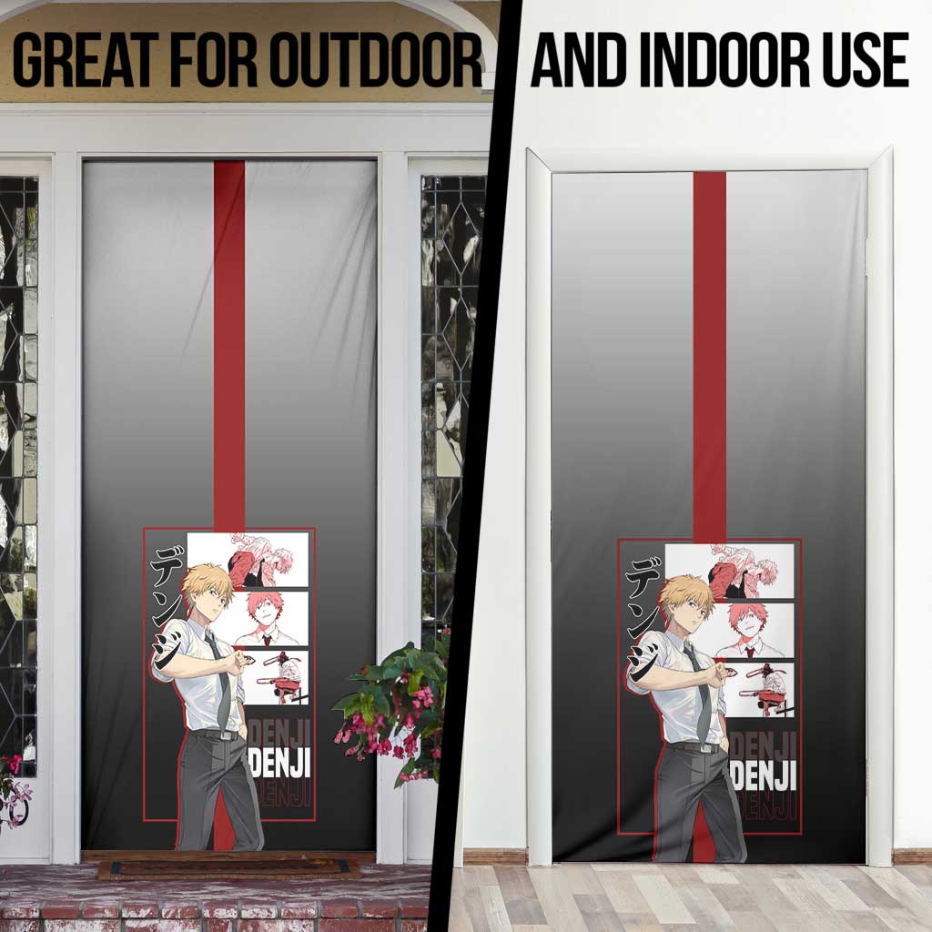 Denji Chainsaw Man Door Cover with Pochita Chainsaw Form and Intense Action Pose Design - The Mazicc
