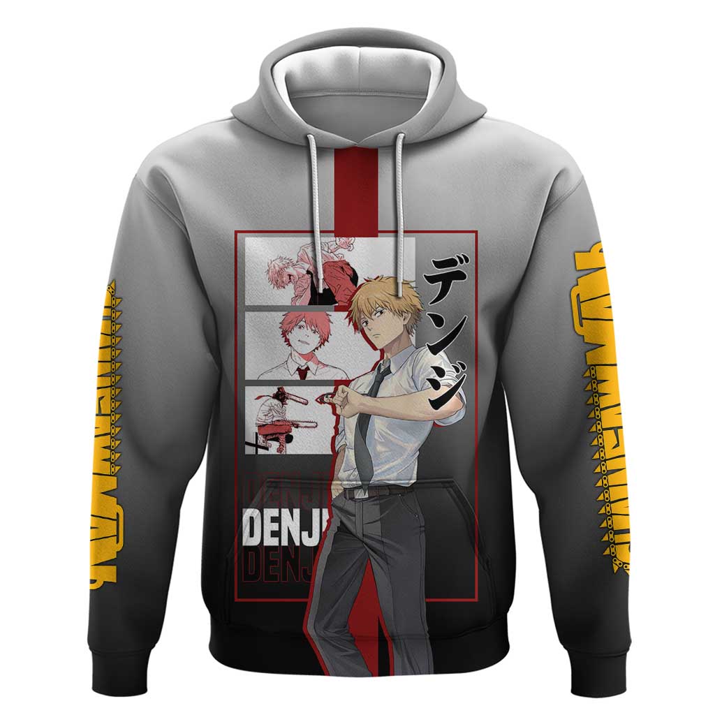 Denji Chainsaw Man Hoodie with Pochita Chainsaw Form and Intense Action Pose Design - The Mazicc