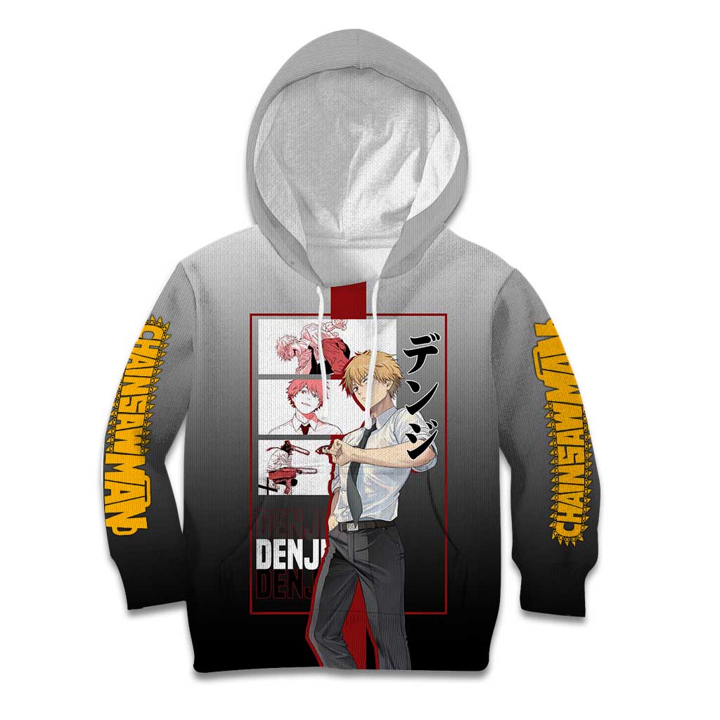 Denji Chainsaw Man Kid Hoodie with Pochita Chainsaw Form and Intense Action Pose Design - The Mazicc