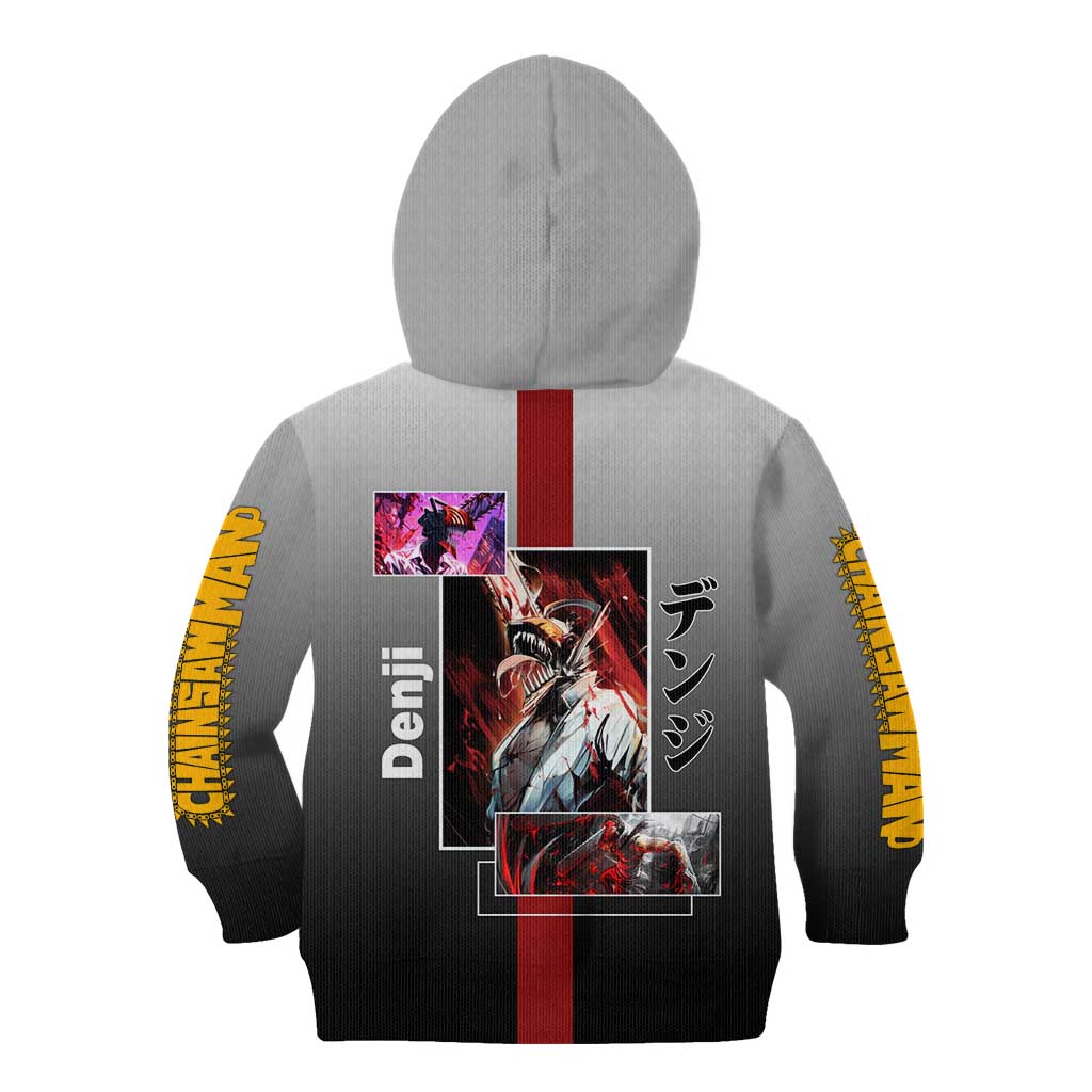Denji Chainsaw Man Kid Hoodie with Pochita Chainsaw Form and Intense Action Pose Design - The Mazicc
