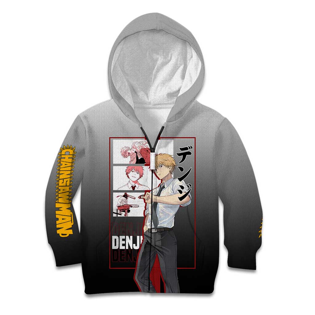 Denji Chainsaw Man Kid Hoodie with Pochita Chainsaw Form and Intense Action Pose Design - The Mazicc