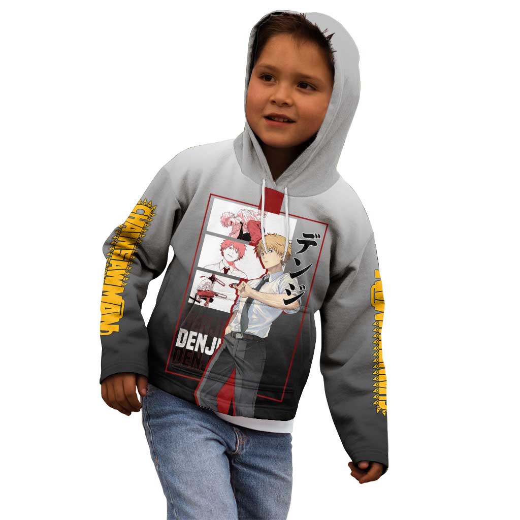 Denji Chainsaw Man Kid Hoodie with Pochita Chainsaw Form and Intense Action Pose Design - The Mazicc