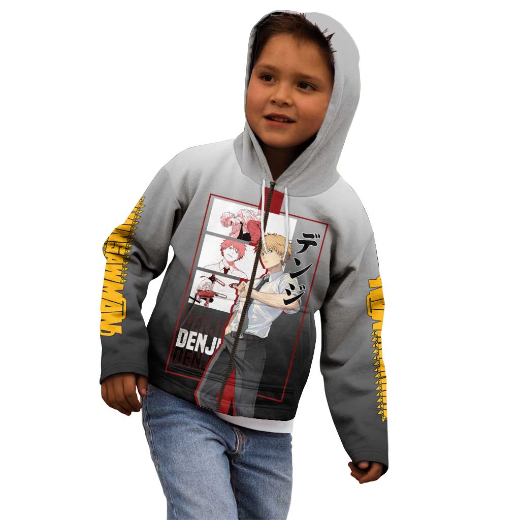 Denji Chainsaw Man Kid Hoodie with Pochita Chainsaw Form and Intense Action Pose Design - The Mazicc