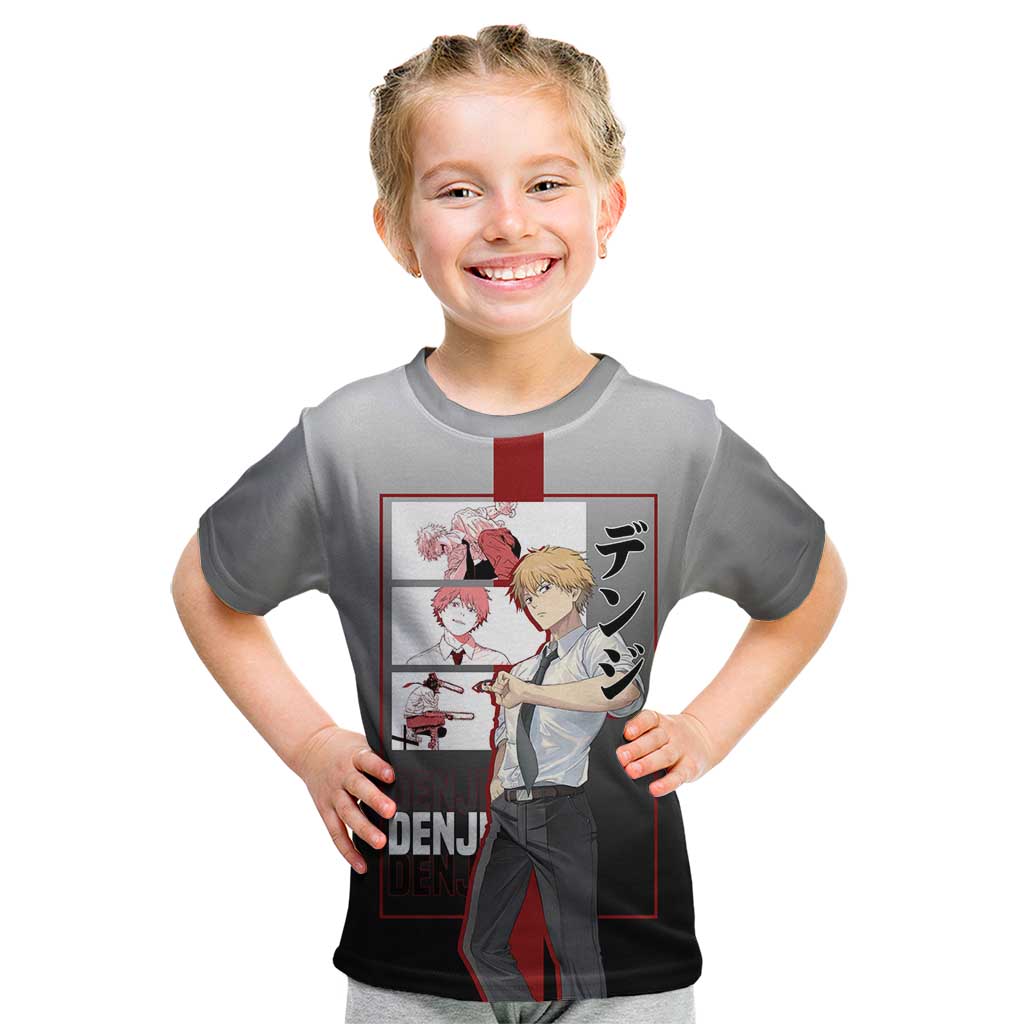 Denji Chainsaw Man Kid T Shirt with Pochita Chainsaw Form and Intense Action Pose Design - The Mazicc