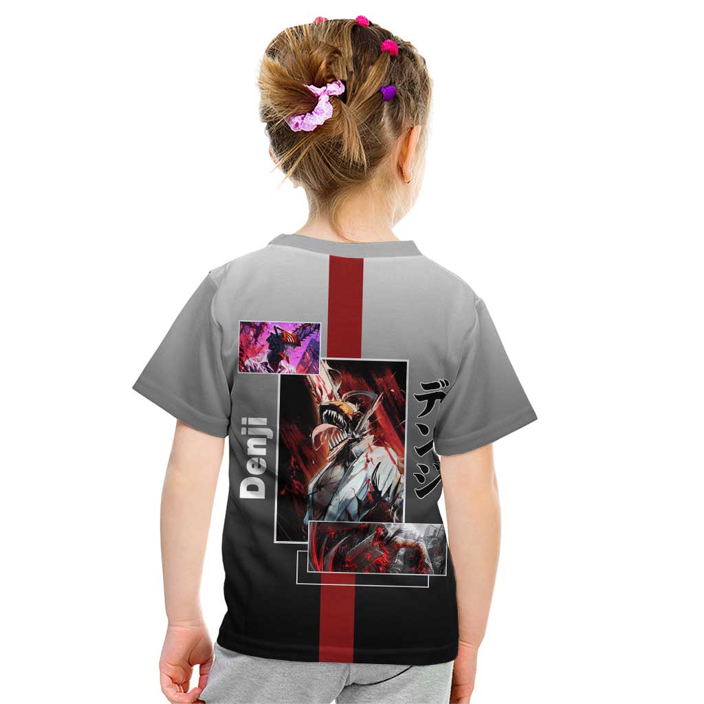 Denji Chainsaw Man Kid T Shirt with Pochita Chainsaw Form and Intense Action Pose Design - The Mazicc