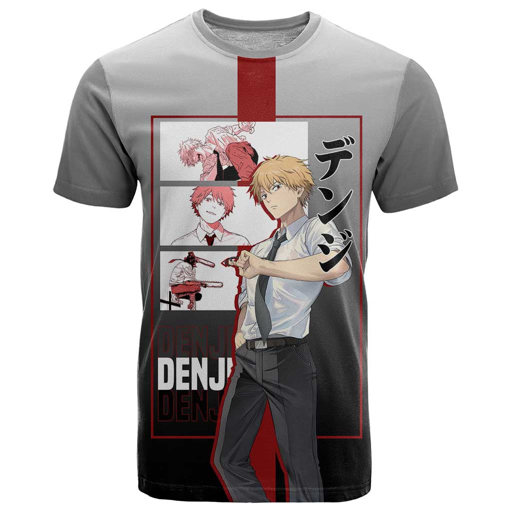 Denji Chainsaw Man T Shirt with Pochita Chainsaw Form and Intense Action Pose Design - The Mazicc
