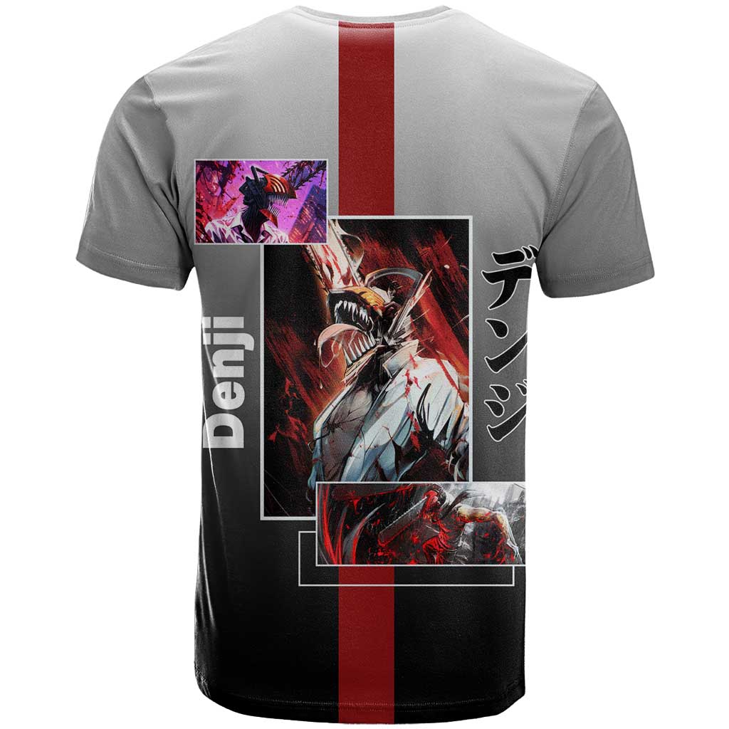 Denji Chainsaw Man T Shirt with Pochita Chainsaw Form and Intense Action Pose Design - The Mazicc