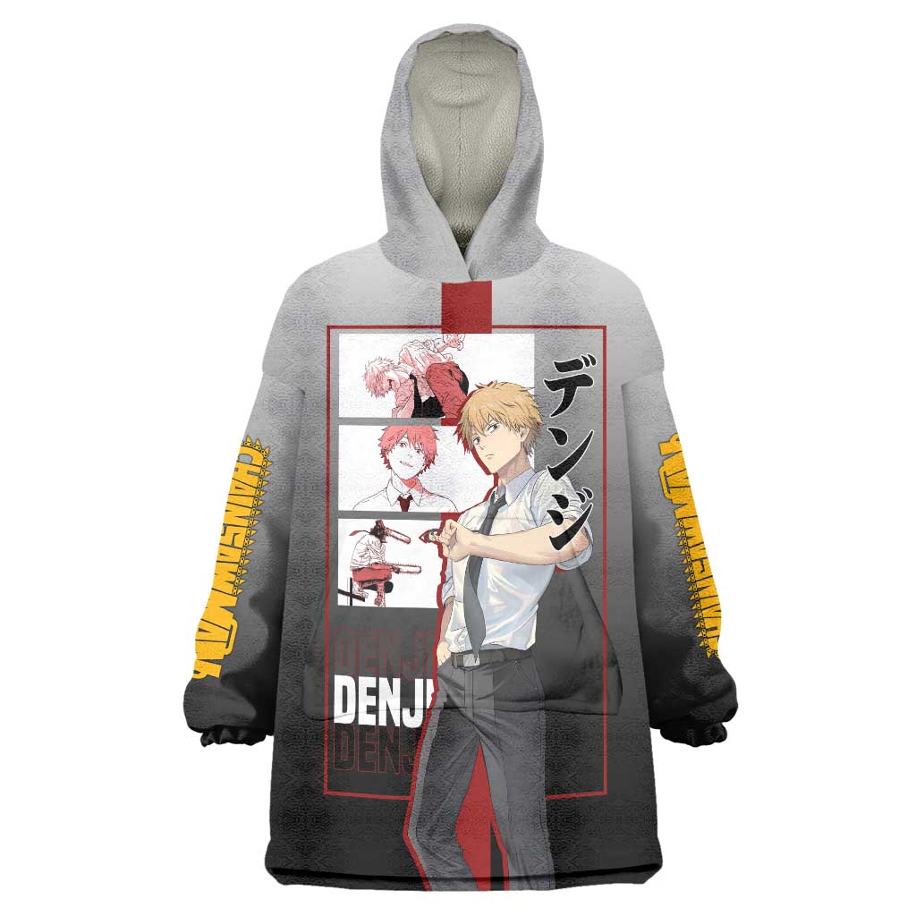 Denji Chainsaw Man Wearable Blanket Hoodie with Pochita Chainsaw Form and Intense Action Pose Design - The Mazicc