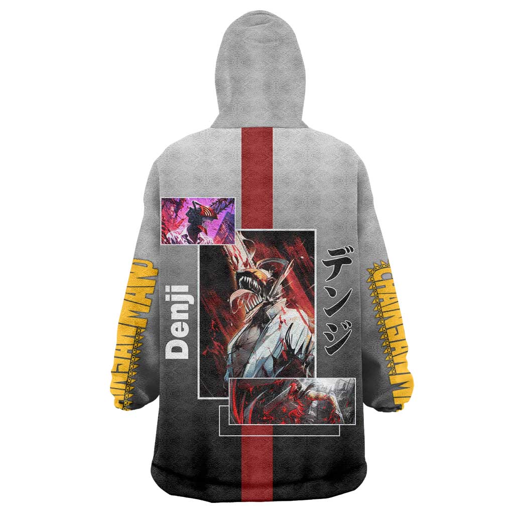 Denji Chainsaw Man Wearable Blanket Hoodie with Pochita Chainsaw Form and Intense Action Pose Design - The Mazicc